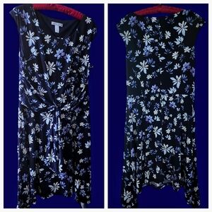 👗London Times Floral Blue Belted Dress High/Low Sides